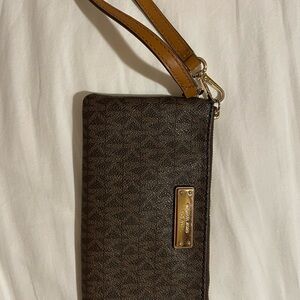 Michael Kors Brown Wristlet with Gold Details